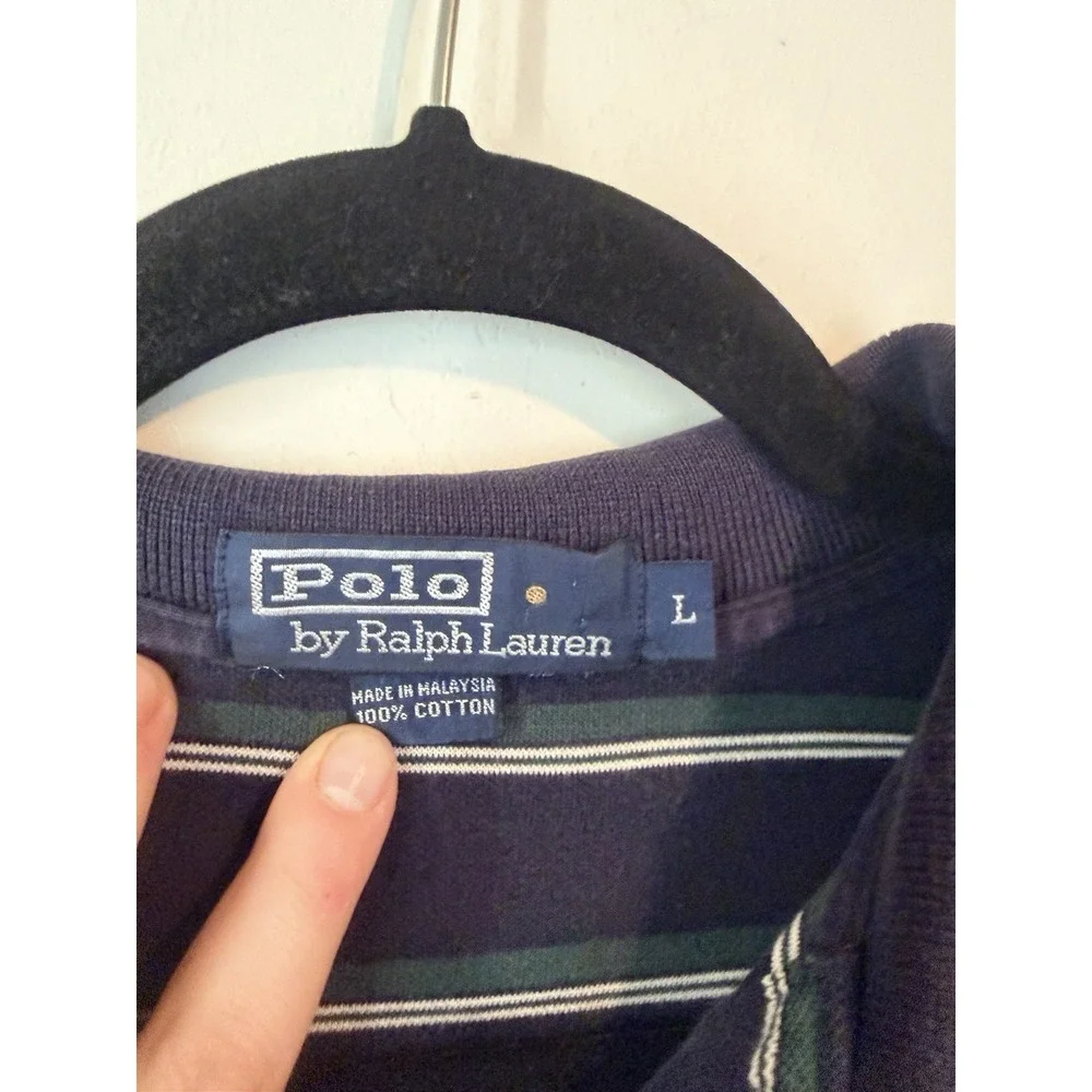 Vintage‎ Polo Ralph Lauren Striped Polo Shirt Mens L Green Navy Classic Textured